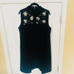 Studio Badgley Mischk pleated Sequin Bib Black Dress Large